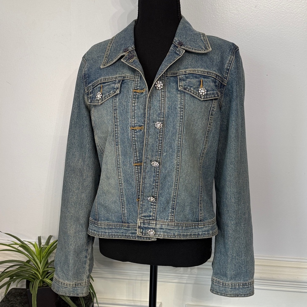 Inc Blue Rhinestone Button Lightweight Denim Jean… - image 1